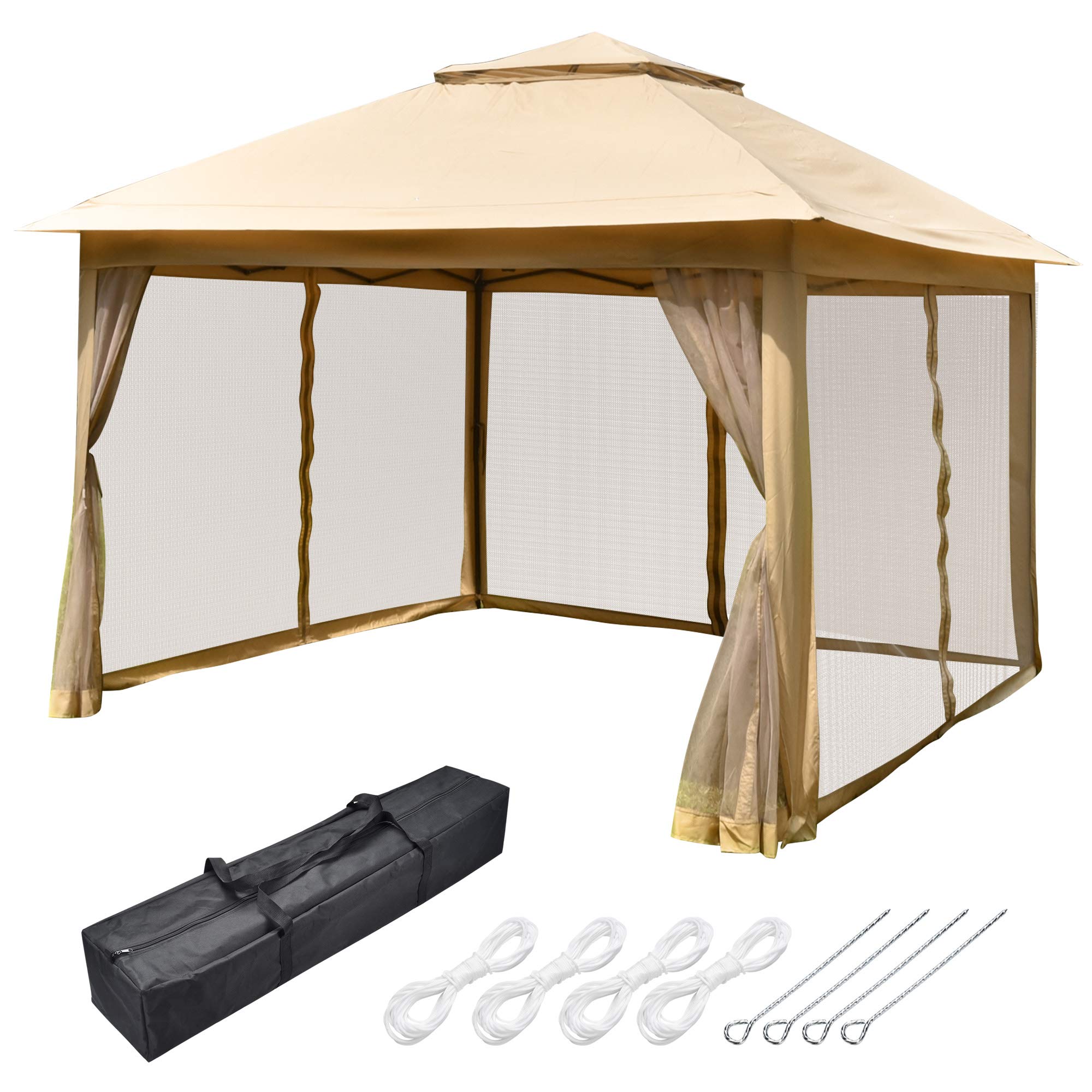 Yescom All-in-1 11x11ft Pop-Up Gazebo Tent with Mesh Sidewall Carry Bag  Canopy Shelter for Outdoor Yard Garden Patio Beige